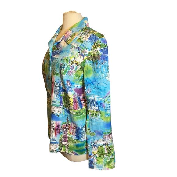Coldwater Creek, Size Large, Colorful Paris Print Blazer, Linen Blend, Artsy - Picture 4 of 16